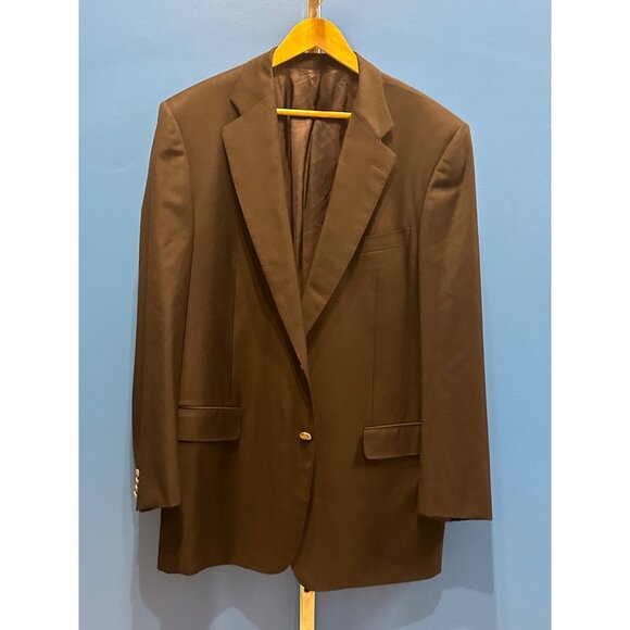 Ermenegildo Zegna Mens Black Wool Blazer Jacket 44R Gold Button Single Breasted